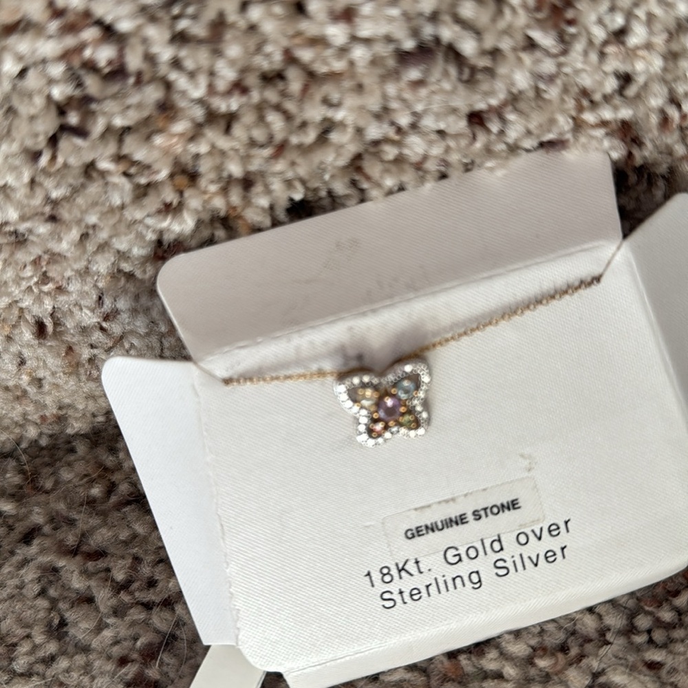 18K Gold over sterling silver Butterfly Necklace with Genuine Stones